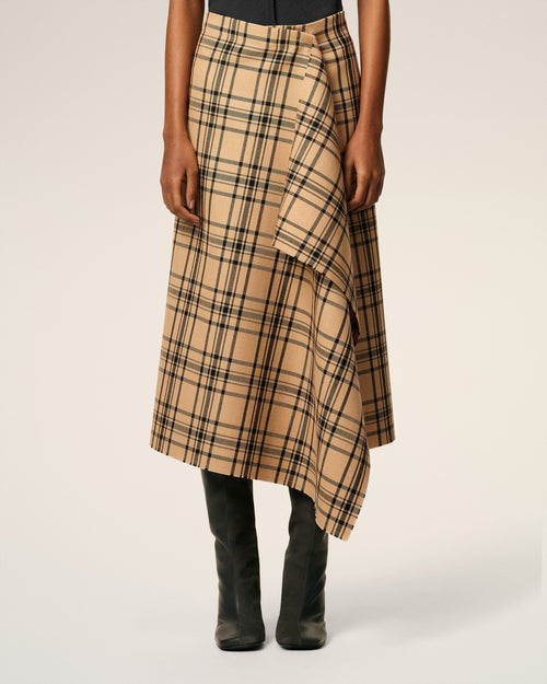 Brown Wool Midi Checked Wrapped Skirt  - 3 - Ami Paris