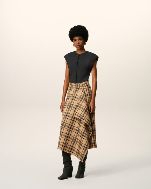                             Brown Wool Midi Checked Wrapped Skirt  - 3                         - Ami Paris