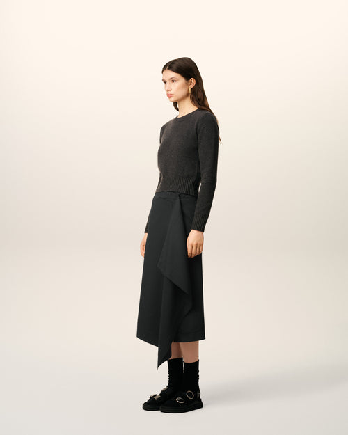 Black Wool Midi Wrapped  Skirt - 6 - Ami Paris
