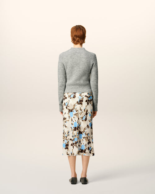 Blue Flower Printed  Raw Edges Details Midi Skirt - 4 - Ami Paris