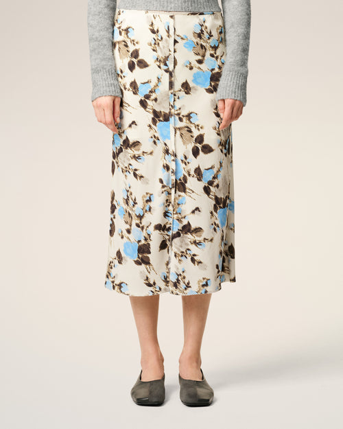 Blue Flower Printed  Raw Edges Details Midi Skirt - 3 - Ami Paris