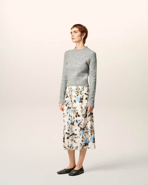 Blue Flower Printed  Raw Edges Details Midi Skirt - 5 - Ami Paris