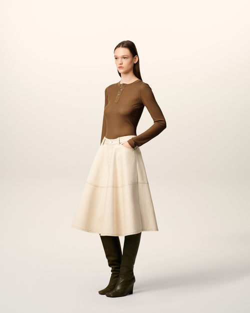 White Cotton Midi Skirt  - 6 - Ami Paris