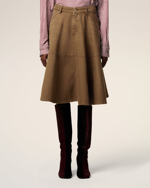 Falda midi de algodón marrón  - 3 - Ami Paris