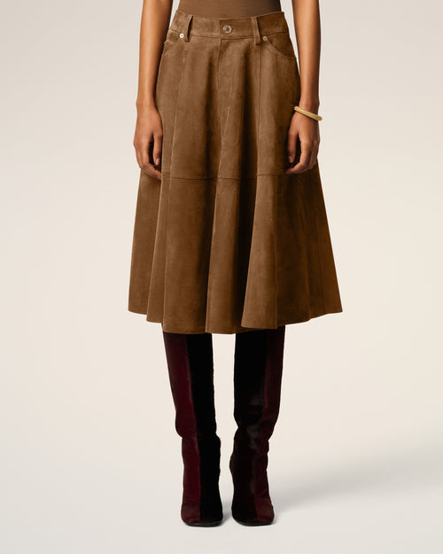 Jupe Marron Midi En Cuir - 3 - Ami Paris