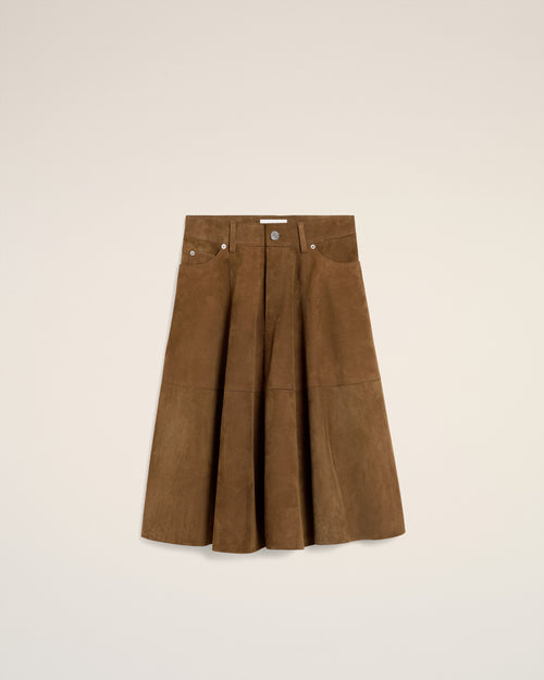                                 Falda midi de piel marrón  - 3                             - Ami Paris