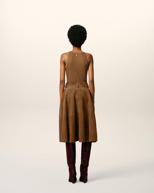 Brown Leather Midi Skirt  - 4 - Ami Paris