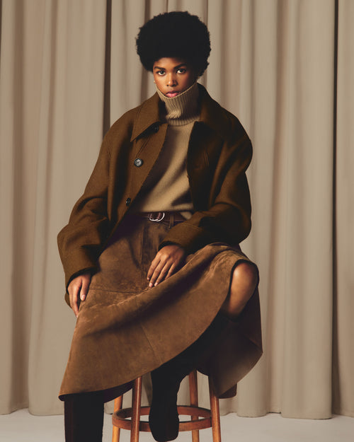 Jupe Marron Midi En Cuir - 7 - Ami Paris