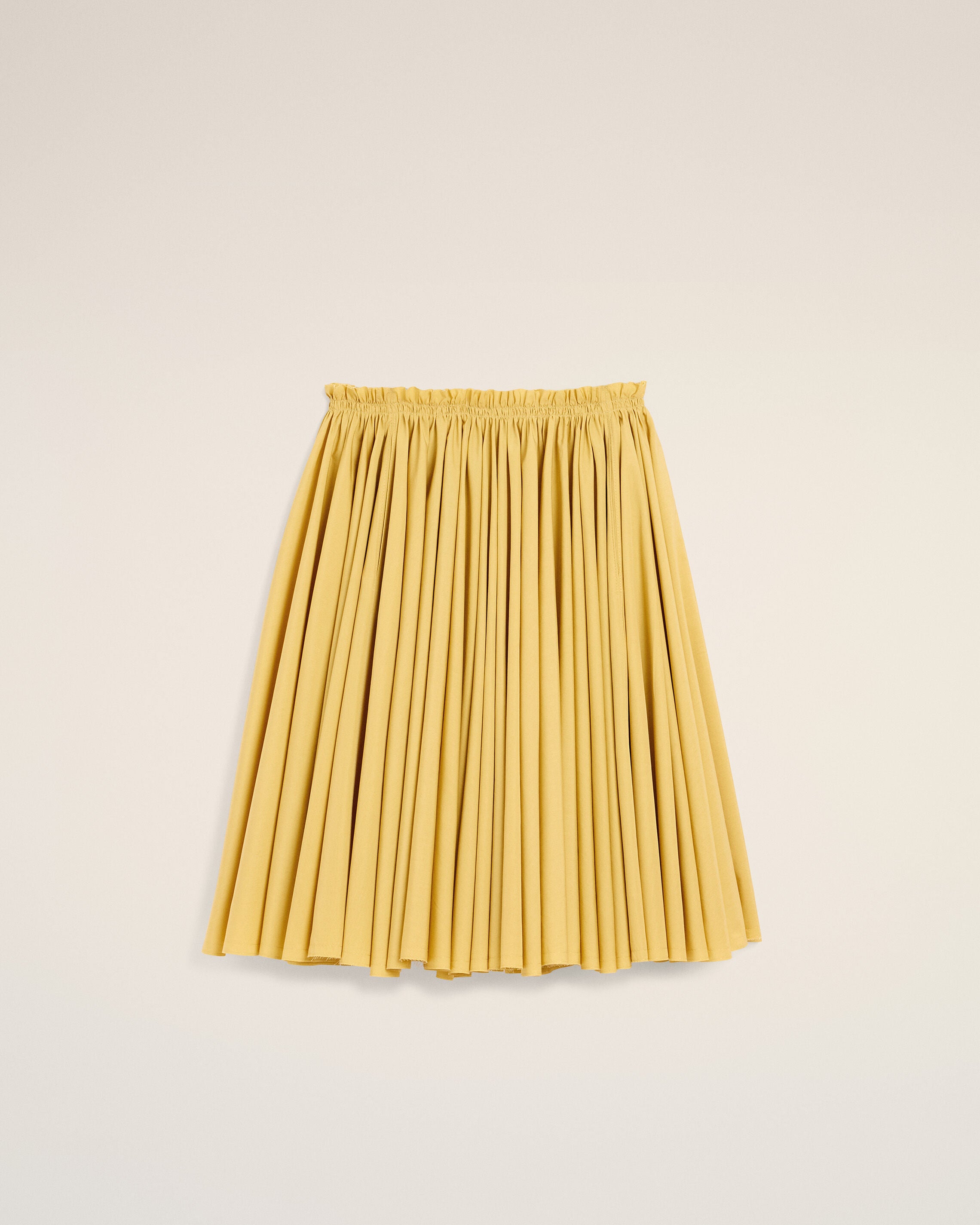Jupe Corolle Midi Jaune en Coton - 1