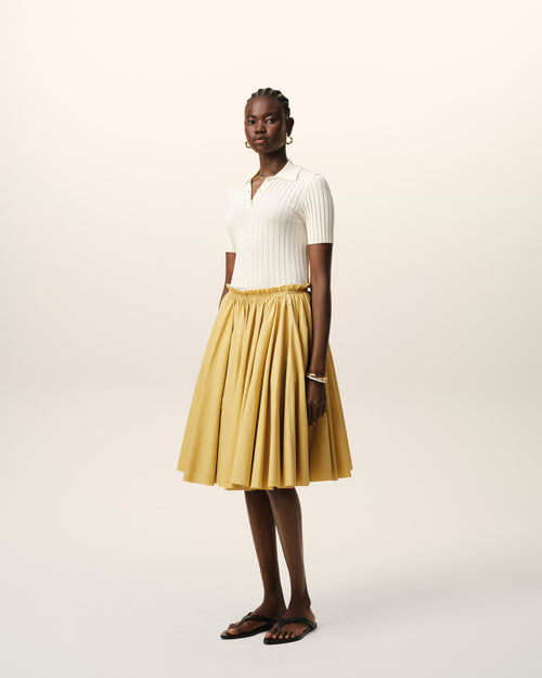 Falda corola midi de algodón amarillo - 6 - Ami Paris