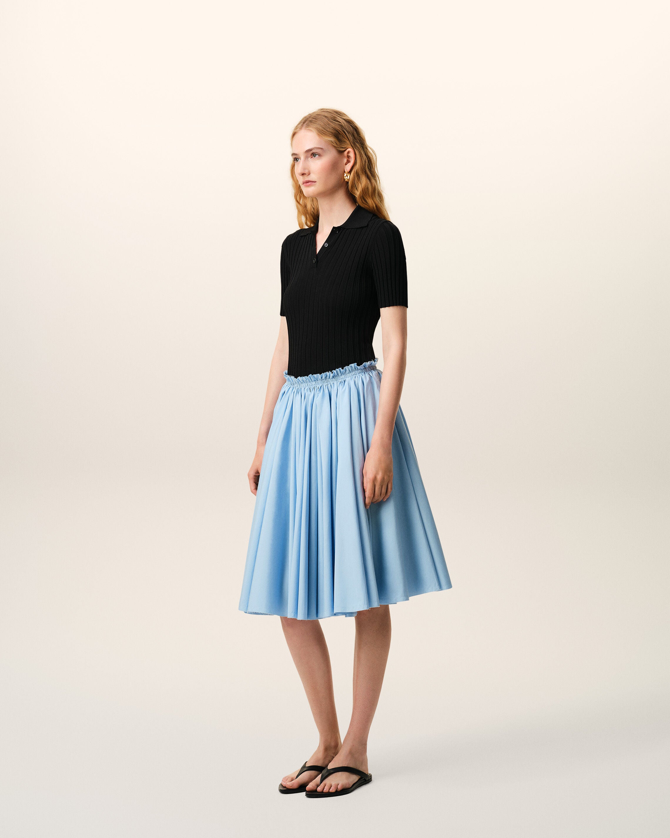 Blue Cotton Midi Corolla Skirt - 6