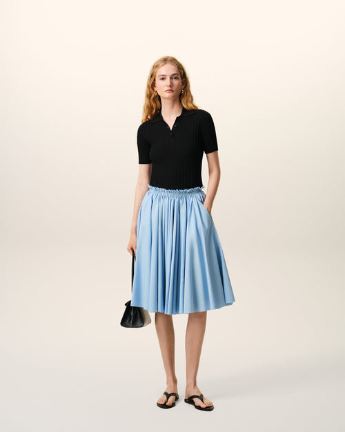                                     Blue Cotton Midi Corolla Skirt - 3                                 - Ami Paris