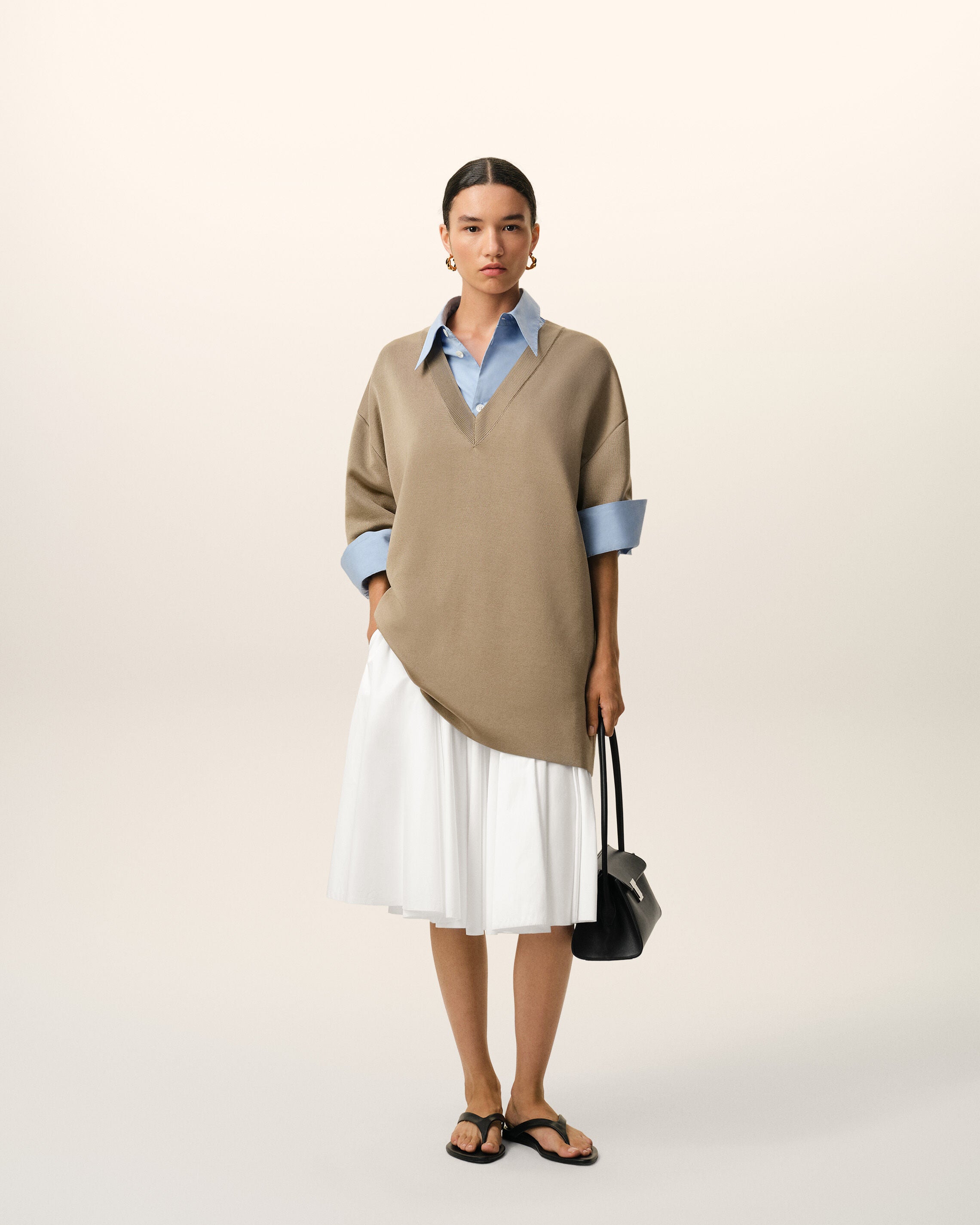 Gonna midi a ruota in cotone bianco - 2