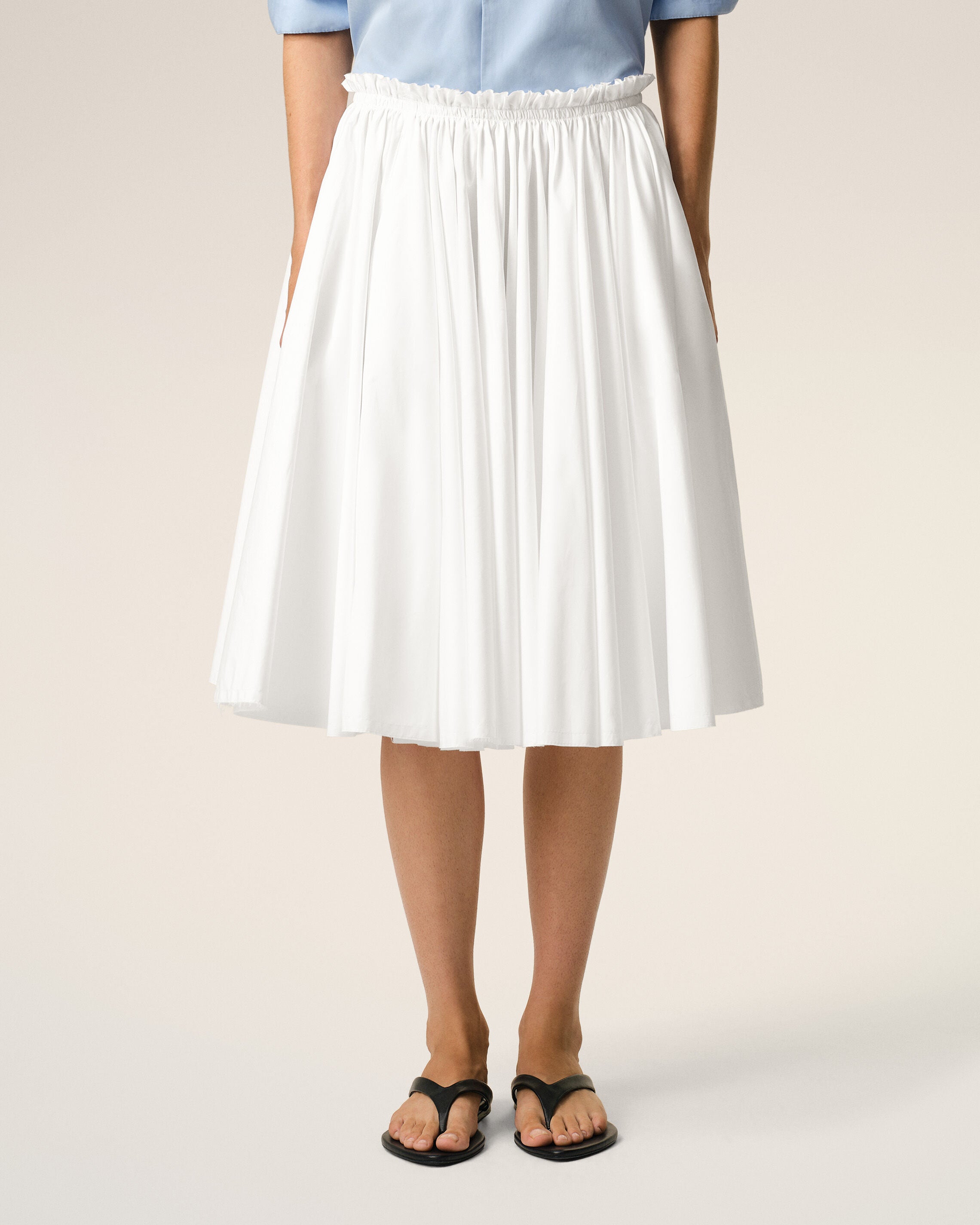 Gonna midi a ruota in cotone bianco - 3