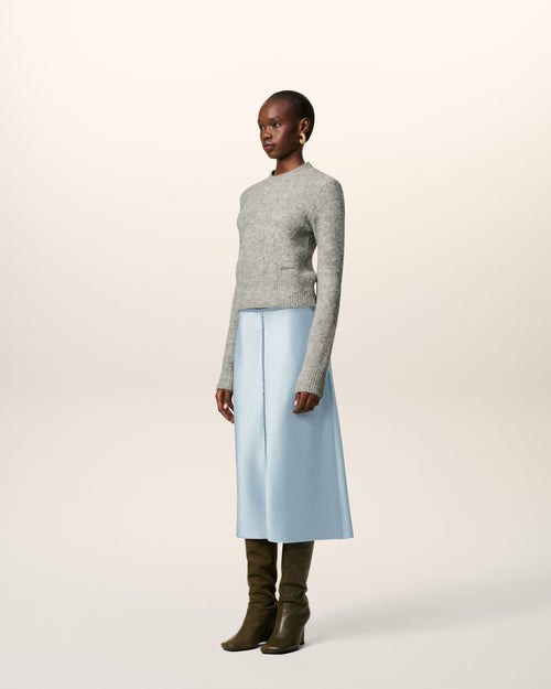 Blue Raw Edges Details Midi Skirt - 6 - Ami Paris