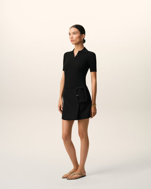 Black New Wool Big Buckle Belted Mini Skirt - Woman - 6 - AMI Paris - Ami Paris