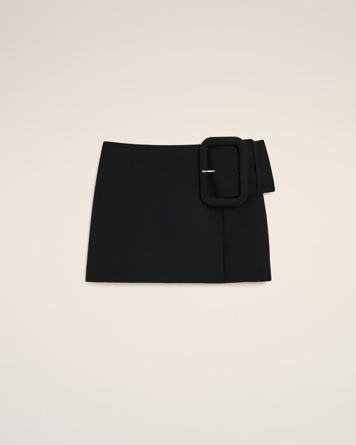 Black New Wool Big Buckle Belted Mini Skirt - 2 - Ami Paris