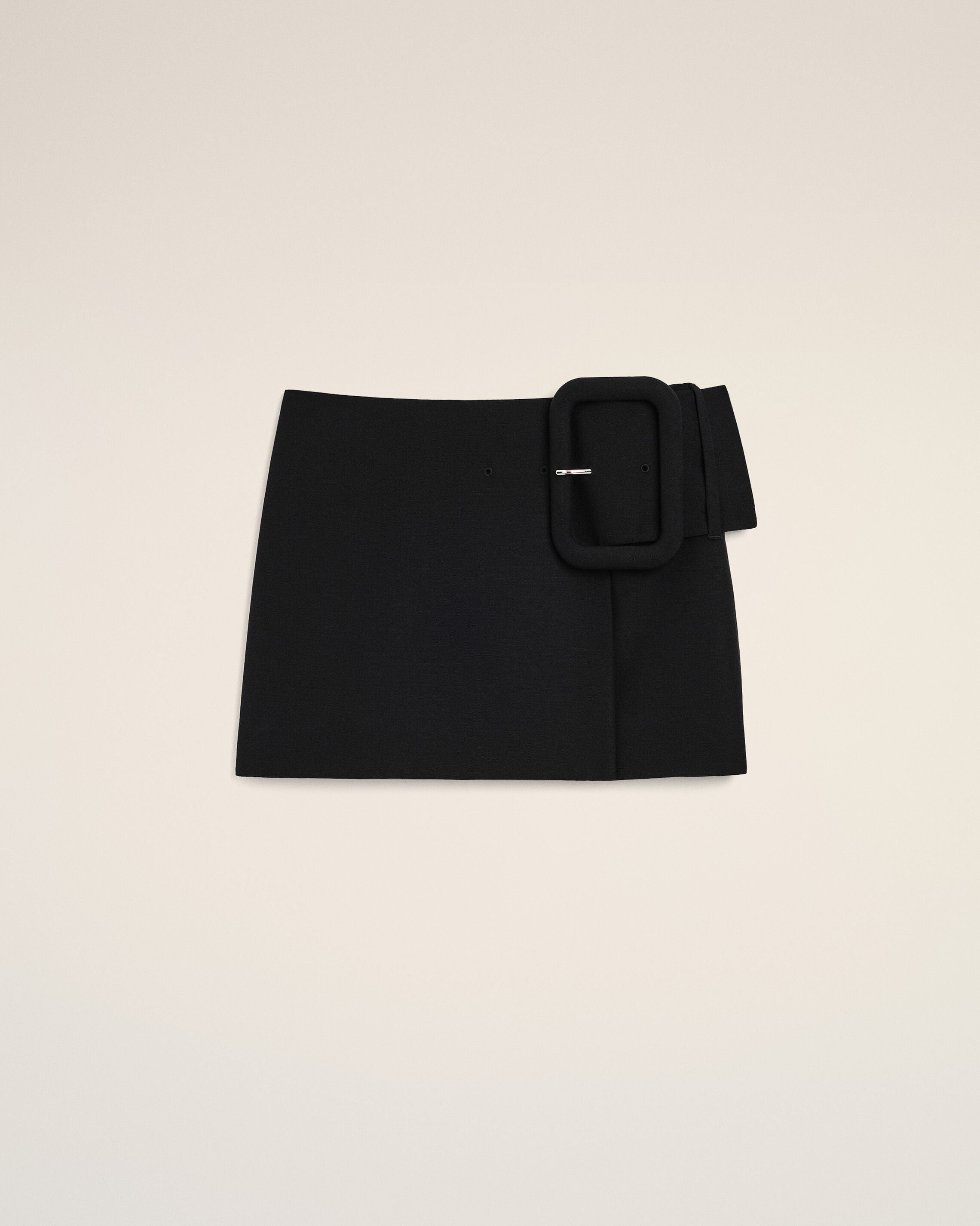 Black New Wool Big Buckle Belted Mini Skirt - 1