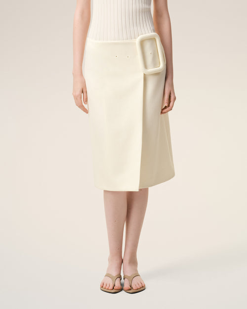                                     White New Wool Big Buckle Belted Midi Skirt - 3                                 - Ami Paris