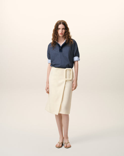                                     Jupe Midi Ceinture A Grosse Boucle Blanche en Laine Vierge - 3                                 - Ami Paris