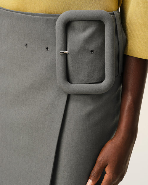 Grey New Wool Big Buckle Belted Midi Skirt - Woman - 5 - AMI Paris - Ami Paris