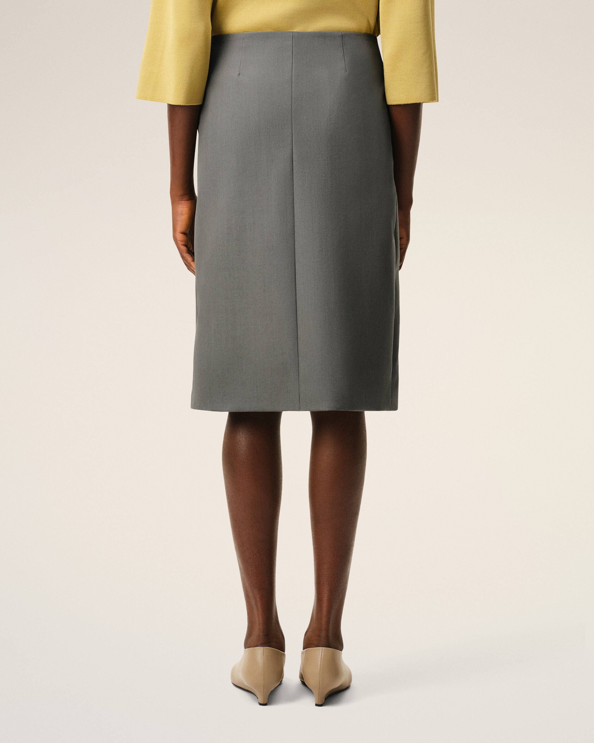Grey New Wool Big Buckle Belted Midi Skirt - 4