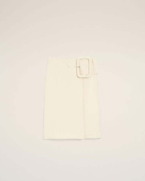White New Wool Big Buckle Belted Midi Skirt - 2 - Ami Paris