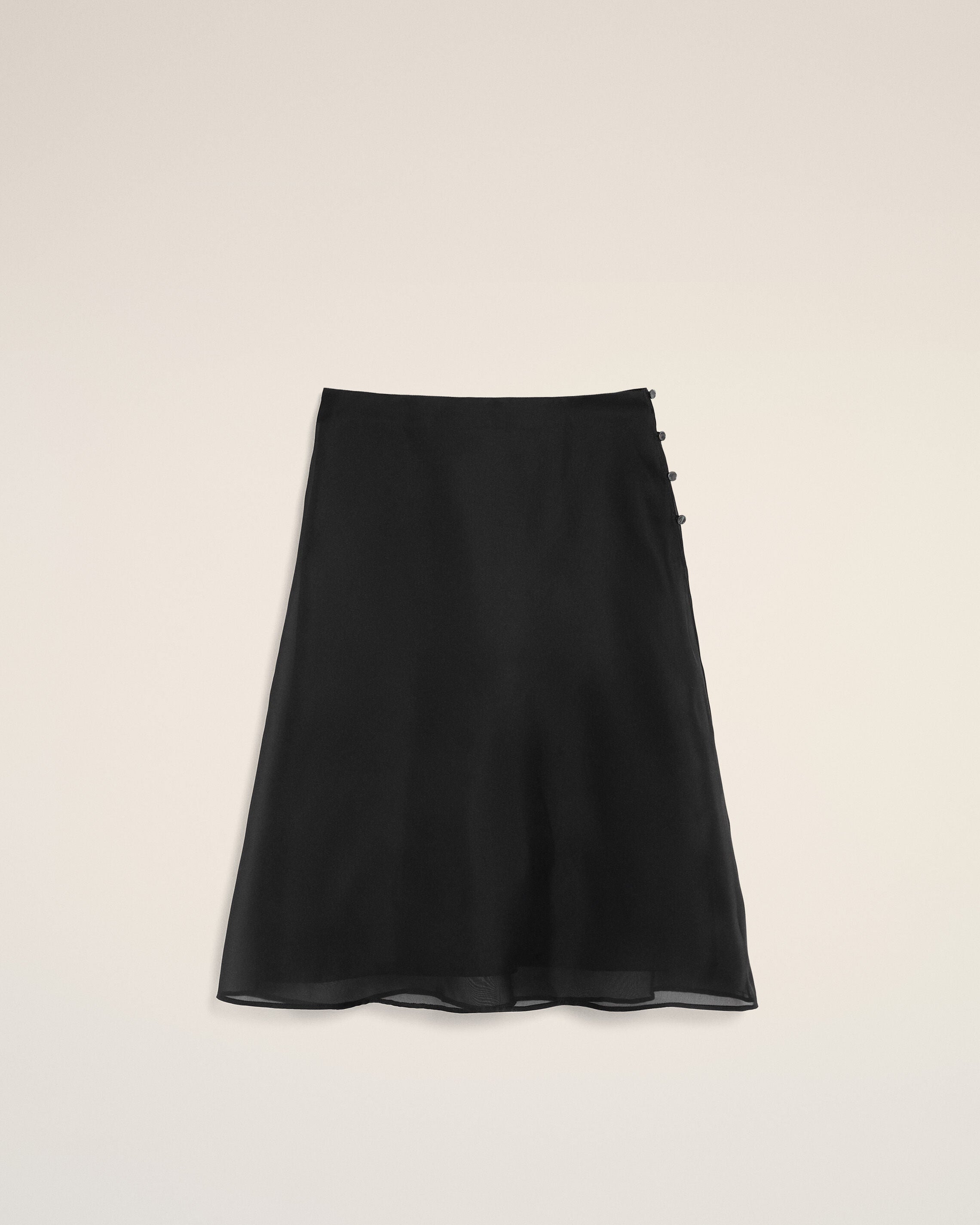 Black Silk Midi Sheer Underskirt Trapeze Skirt - 1