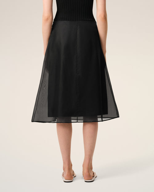 Black Silk Midi Sheer Underskirt Trapeze Skirt - Woman - 4 - AMI Paris - Ami Paris
