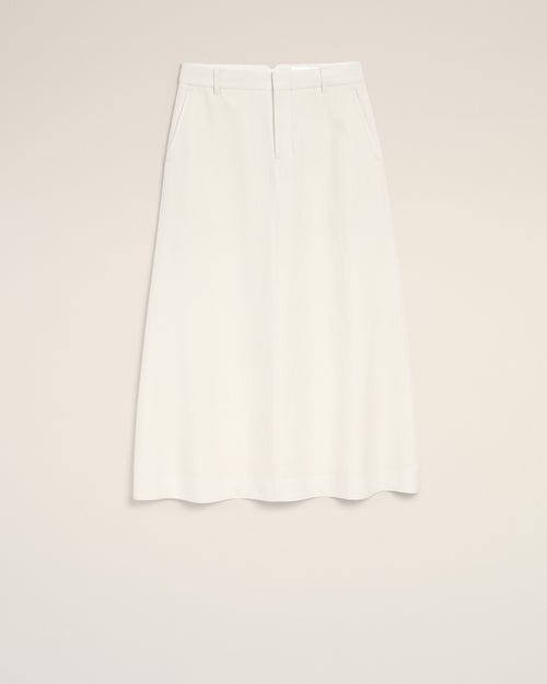                                     White Blended Linen Tailor Construction Long Trapeze Skirt - 3                                 - Ami Paris
