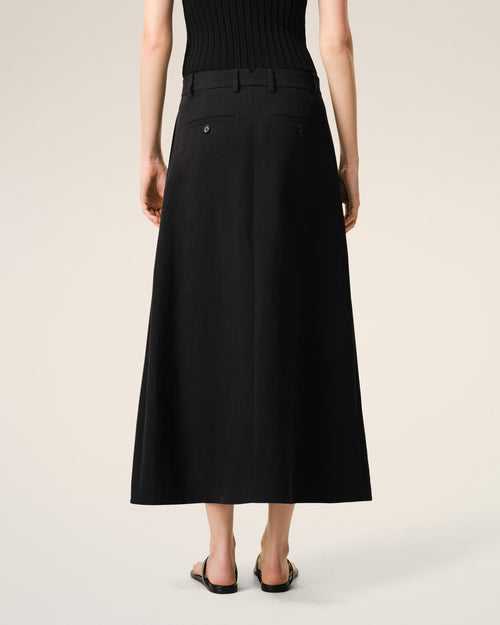 Black Blended Linen Tailor Construction Long Trapeze Skirt - 4 - Ami Paris
