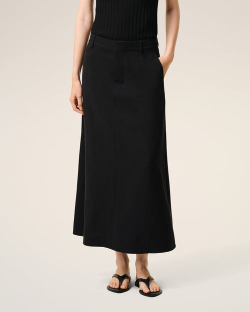 Black Blended Linen Tailor Construction Long Trapeze Skirt - Woman - 3 - AMI Paris - Ami Paris