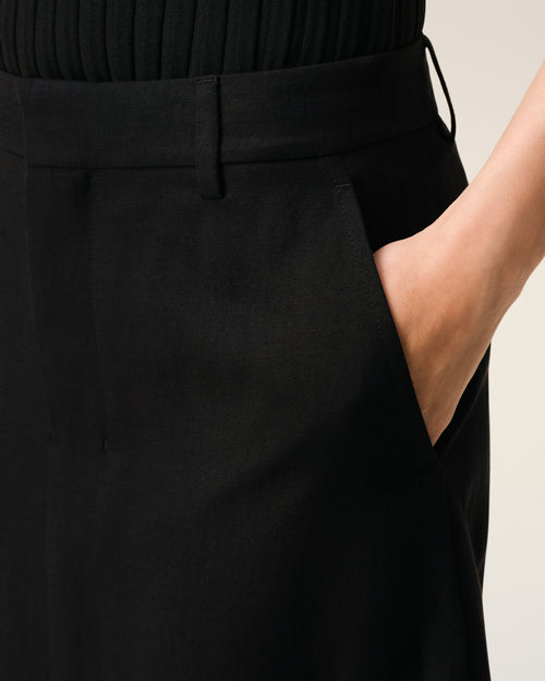 Black Blended Linen Tailor Construction Long Trapeze Skirt - Woman - 5 - AMI Paris - Ami Paris