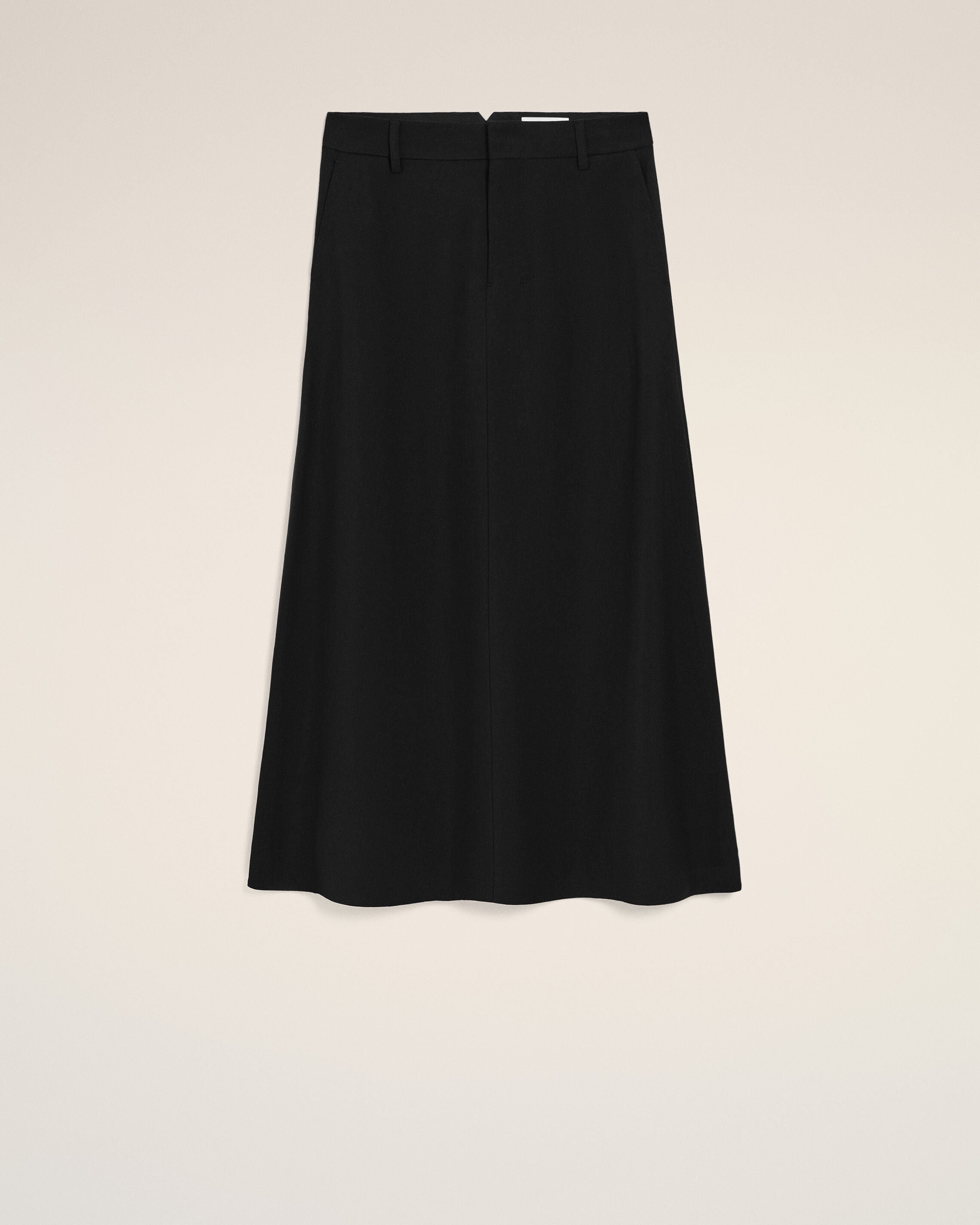Black Blended Linen Tailor Construction Long Trapeze Skirt - 1