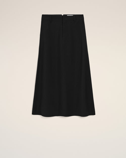 Black Blended Linen Tailor Construction Long Trapeze Skirt - BLACK - Ami Paris