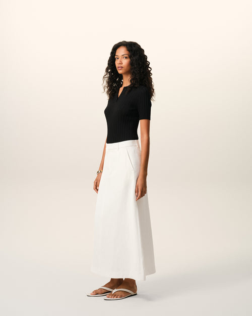White Blended Linen Tailor Construction Long Trapeze Skirt - 6 - Ami Paris