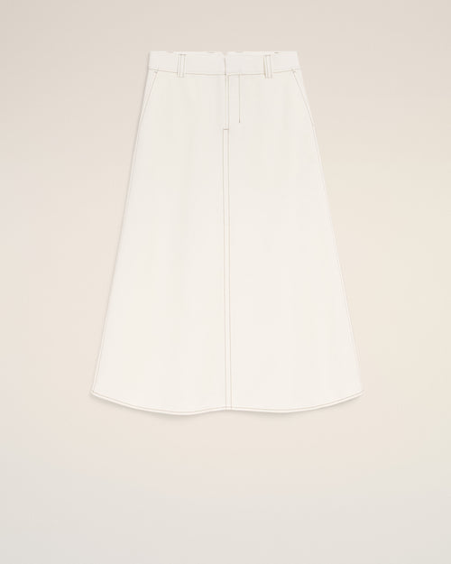 Falda larga trapecio blanca de gabardina de algodón - Mujer - 1 - AMI Paris - Ami Paris
