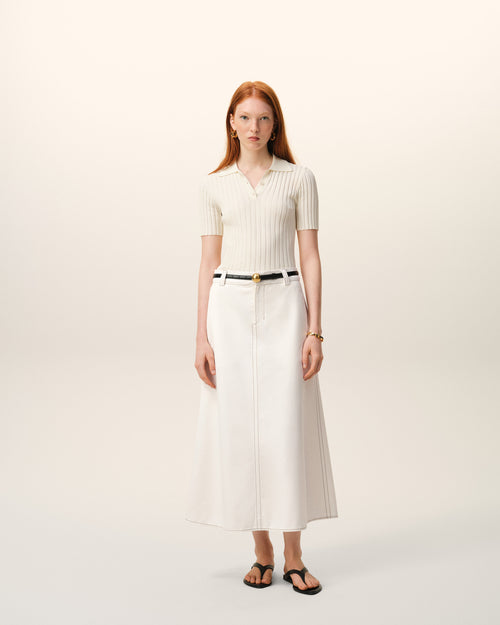                                     White Cotton Gabardine Long Trapeze Skirt - 3                                 - Ami Paris