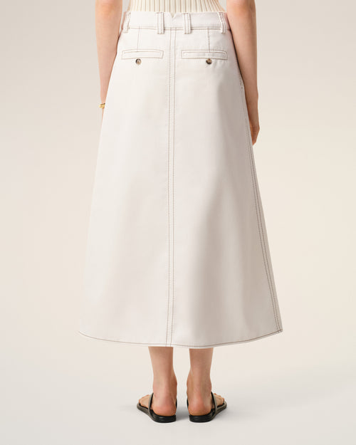 White Cotton Gabardine Long Trapeze Skirt - Woman - 4 - AMI Paris - Ami Paris