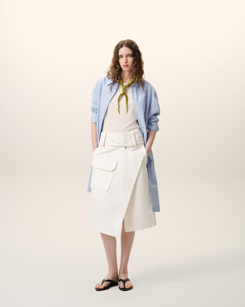                                 Jupe Portefeuille Blanche en Coton - 3                             - Ami Paris