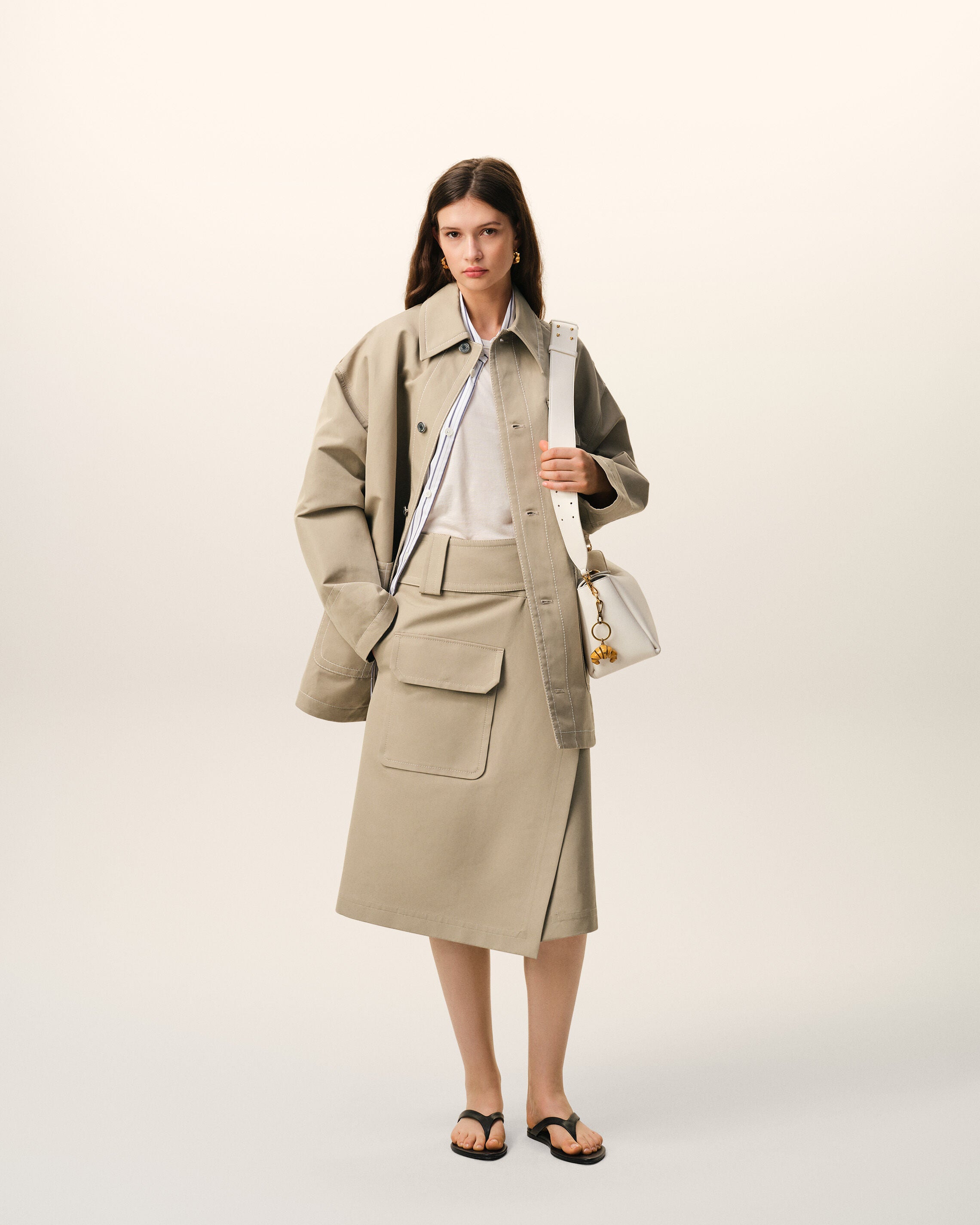 Beige Cotton Wrap Skirt - 2