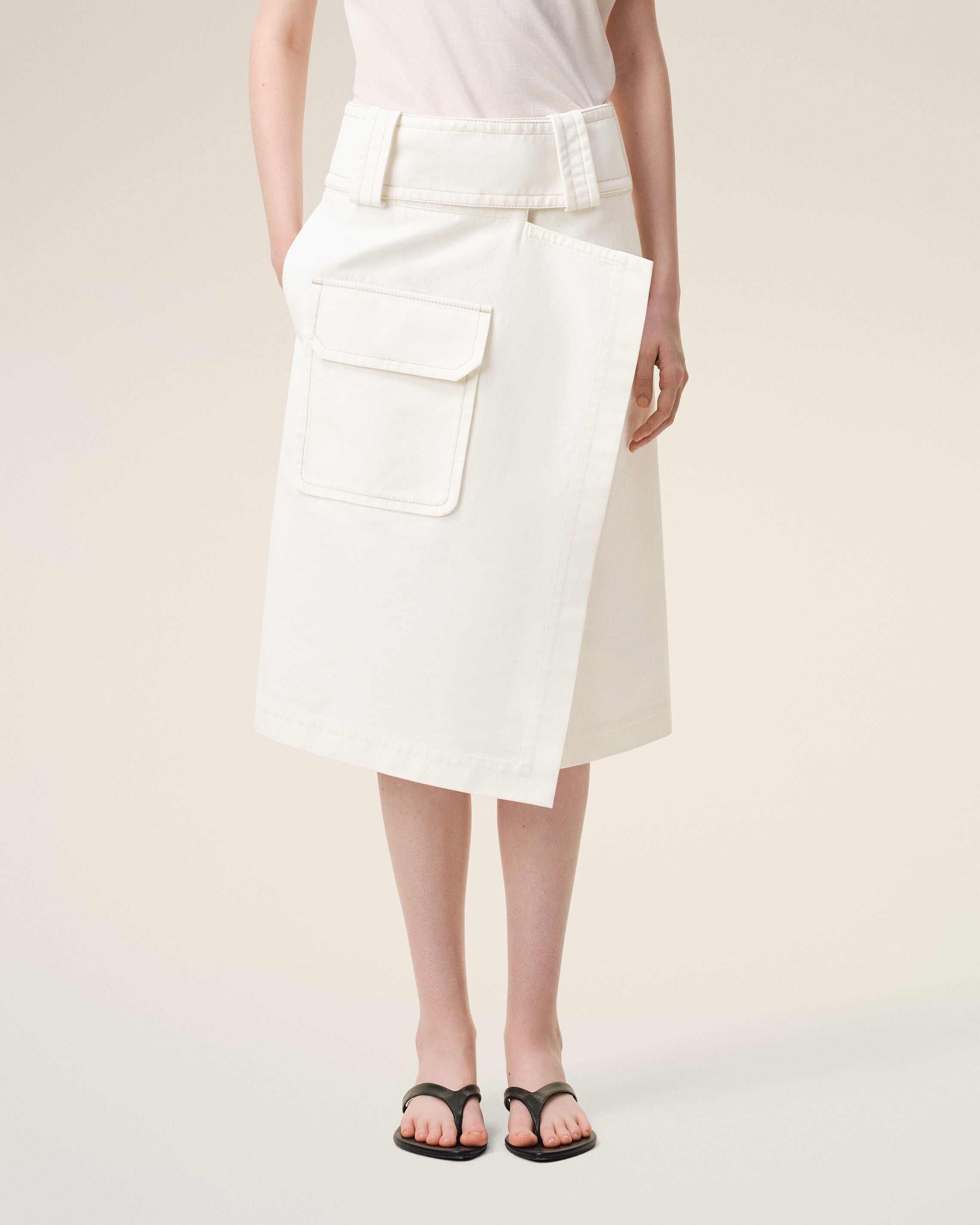 White Cotton Wrap Skirt - 3