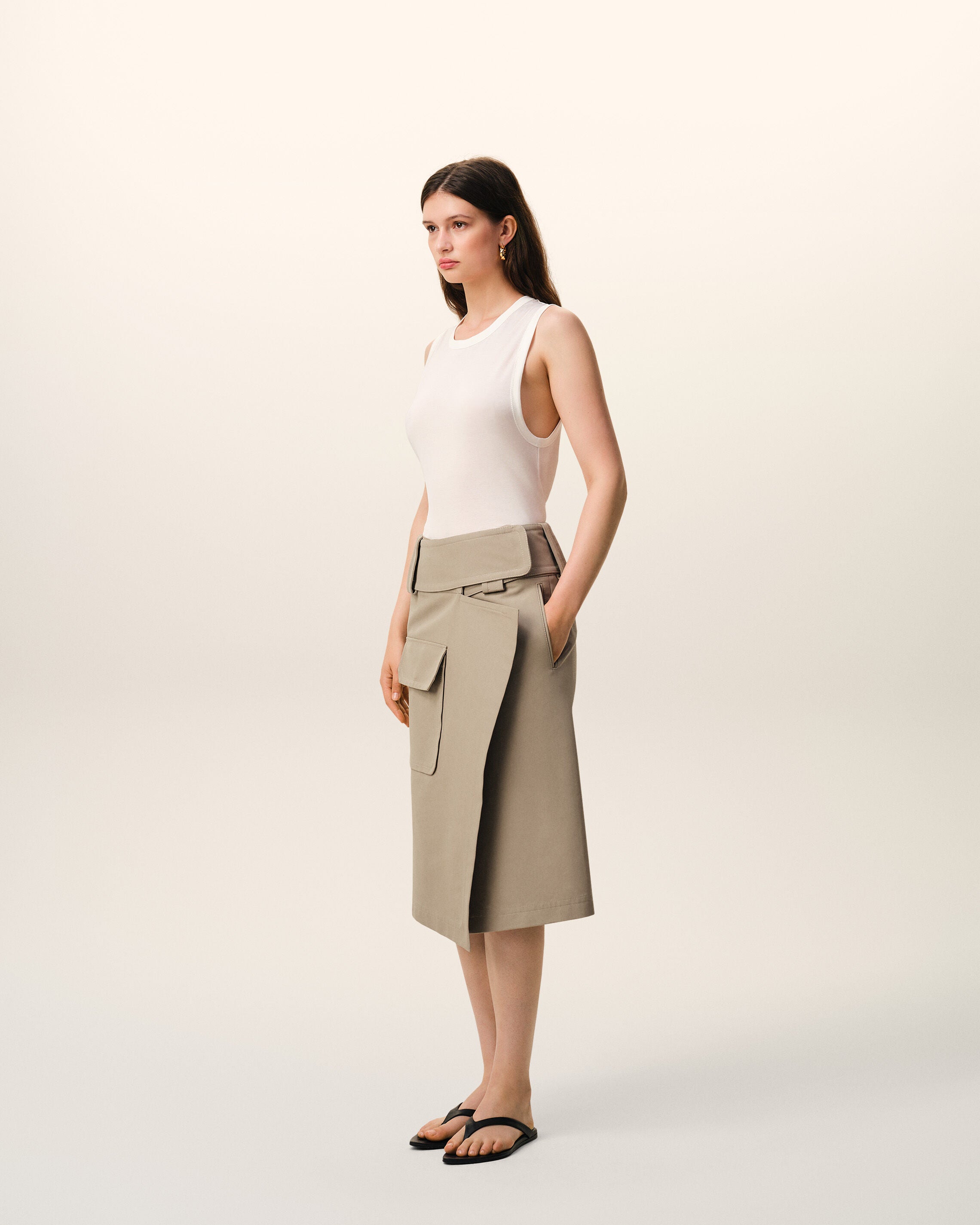Beige Cotton Wrap Skirt - 6