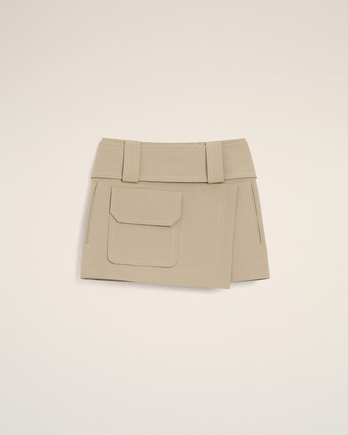 Beige Cotton Wrap Mini Skirt - 1 - Ami Paris