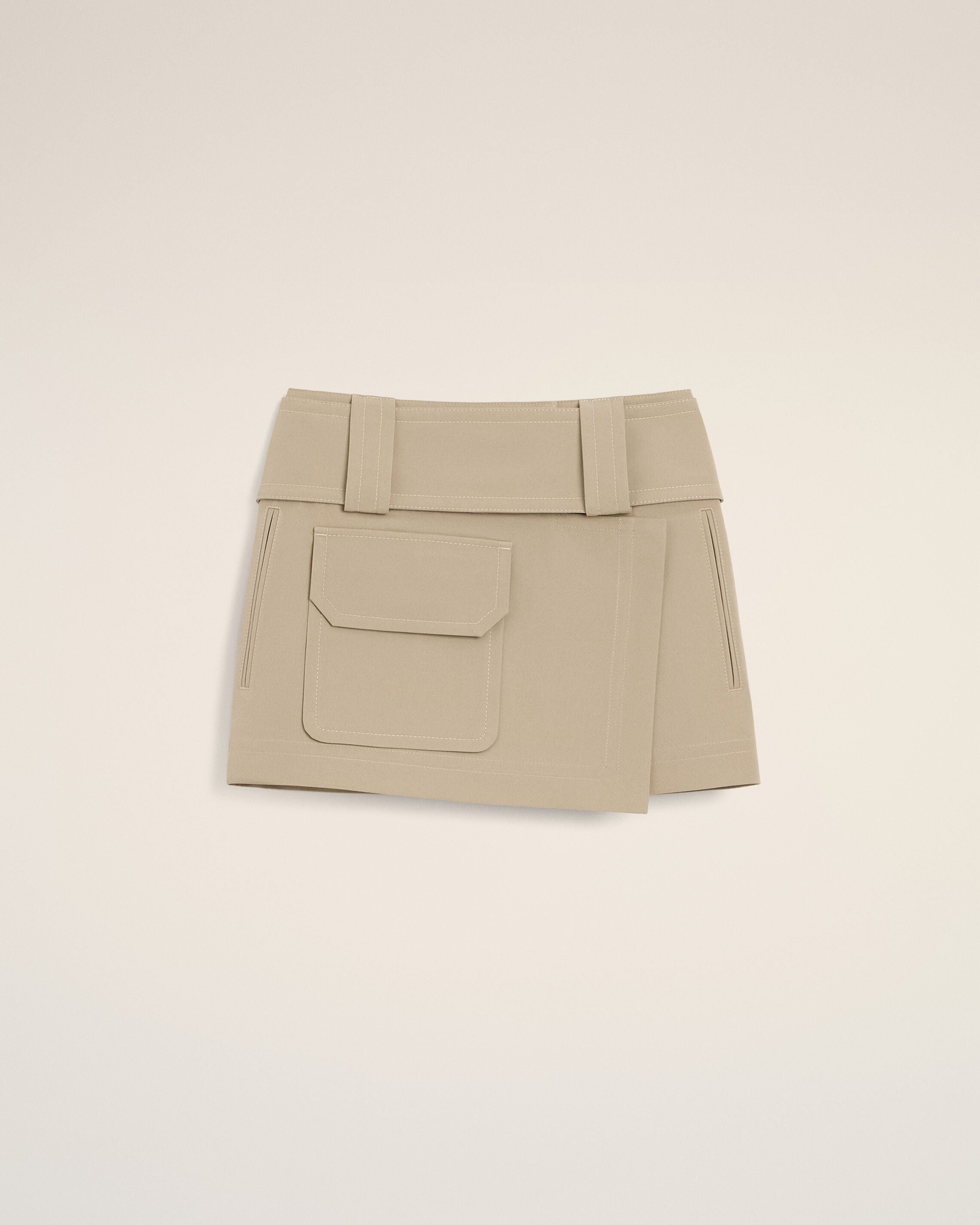 Mini Jupe Portefeuille Beige en Coton - 1