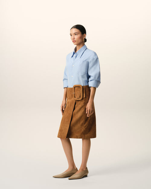 Brown Goat Leather Big Buckle Belted Midi Skirt - Woman - 6 - AMI Paris - Ami Paris