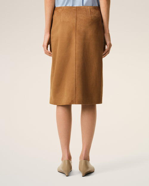 Brown Goat Leather Big Buckle Belted Midi Skirt - 4 - Ami Paris