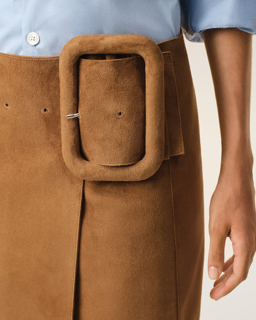 Brown Goat Leather Big Buckle Belted Midi Skirt - 5 - Ami Paris