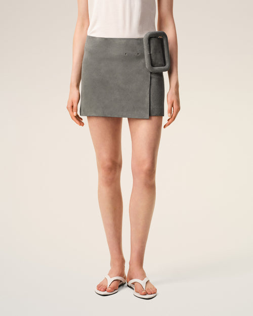 Grey Goat Leather Big Buckle Belted Mini Skirt - Woman - 3 - AMI Paris - Ami Paris