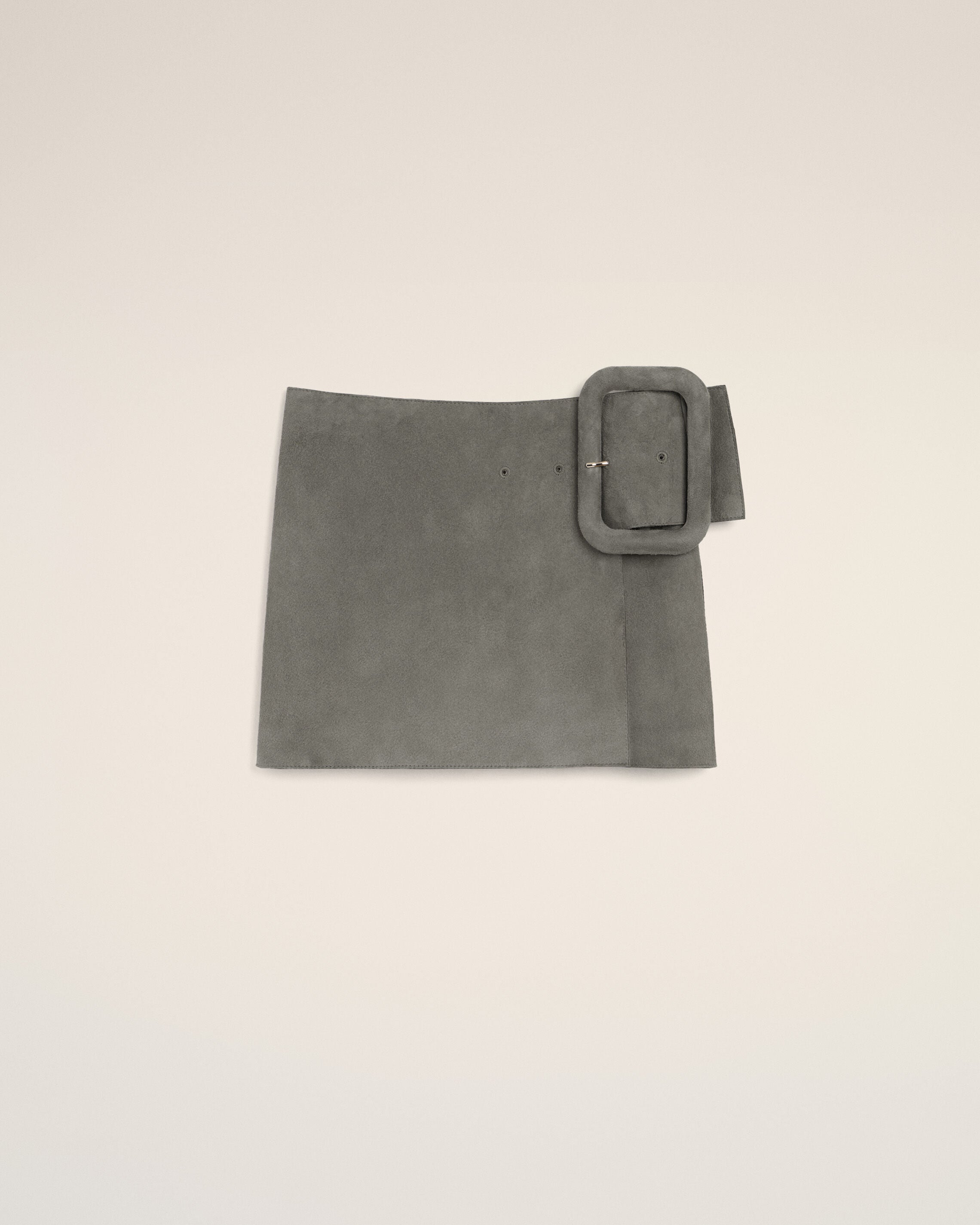 Jupe Mini Ceinture A Grosse Boucle Grise en Cuir De Chèvre - 1